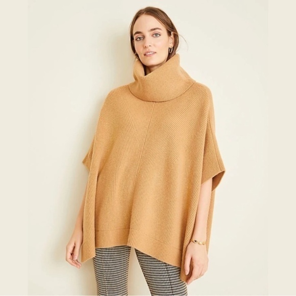 NWT Ann Taylor Ribbed Turtle Neck Poncho Sweaters Cup Sleeve Pullover Size XS-S